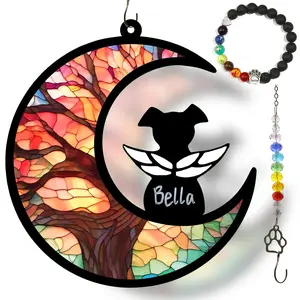 Dog Memorial Suncatcher Gift Package with Bracelet & Sympathy Card, Personalized with Pet Name for Dog Loss,Remembrance,Bereavement,Death,Passing Away,Grief and Condolences (LifeTree)