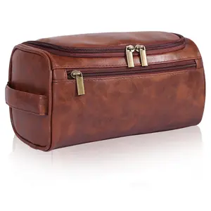 Toiletry Bag for Men, Hanging Travel Shaving Dopp Kit for Men and Women, Water-resistant Toiletries Organizer Bags, PU Leather Cosmetic Bags for Makeup Accessories Toiletry Bag for Groomsman, Anniversary Gift, Christmas Gift For Him (Brown)