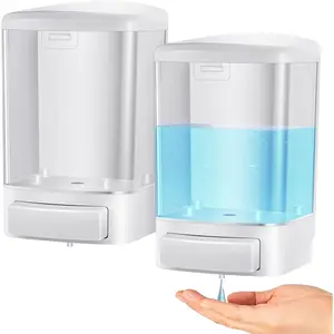 2 count Commercial Soap Dispenser Hand Wall Mounted Bathroom 33.8oz/1000ml Manual Soap Dispenser Liquid Containers with Pump White Shower Plastic Wash Wall Container Shampoo Gel for Kitchen Hotel