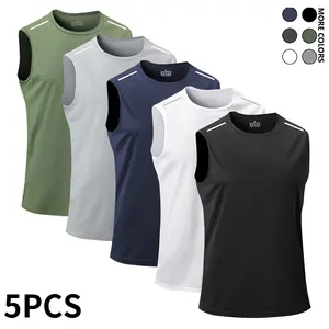 Men’s 5-pack tank tops, breathable quick-dry sleeveless shirts suitable for summer workouts, running, and training; crew neck design;sportswear. Casual everyday wear, comfortable breathable fabric, Wetsuit Fitness High Elasticity Lifestyle Beater