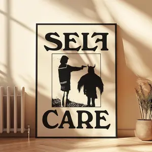 Self Care Poster Facing the Shadow Within, Monochrome Wall Print of Resilience, Bold Black Contemporary Wall Art for Modern Spaces, Digital