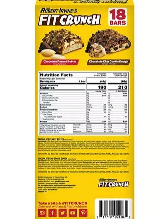 Chef Robert Irvine's FITCRUNCH High Protein Baked Bars, Variety Pack, 1.62 oz. 18 ct.