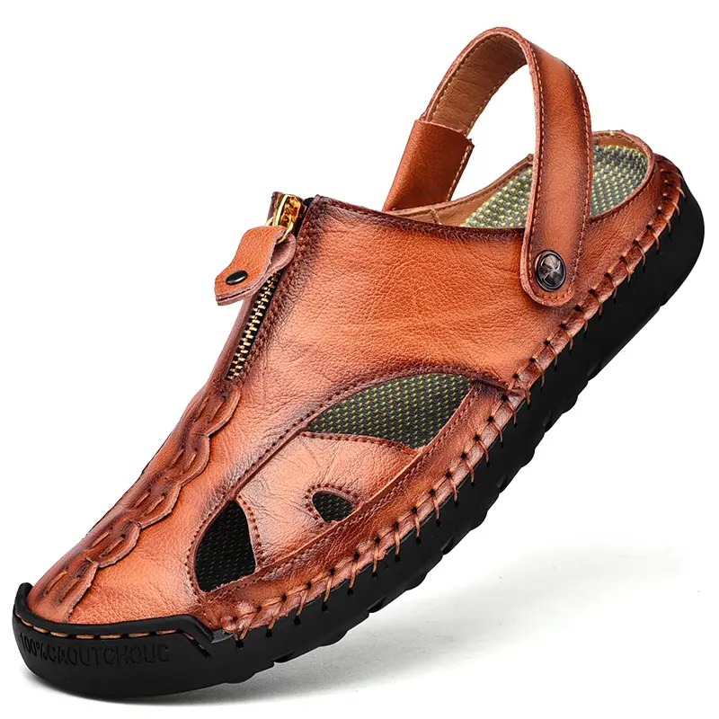 Men's Casual Sandals Slippers Outdoor Leather Closed Toe Beach Shoes