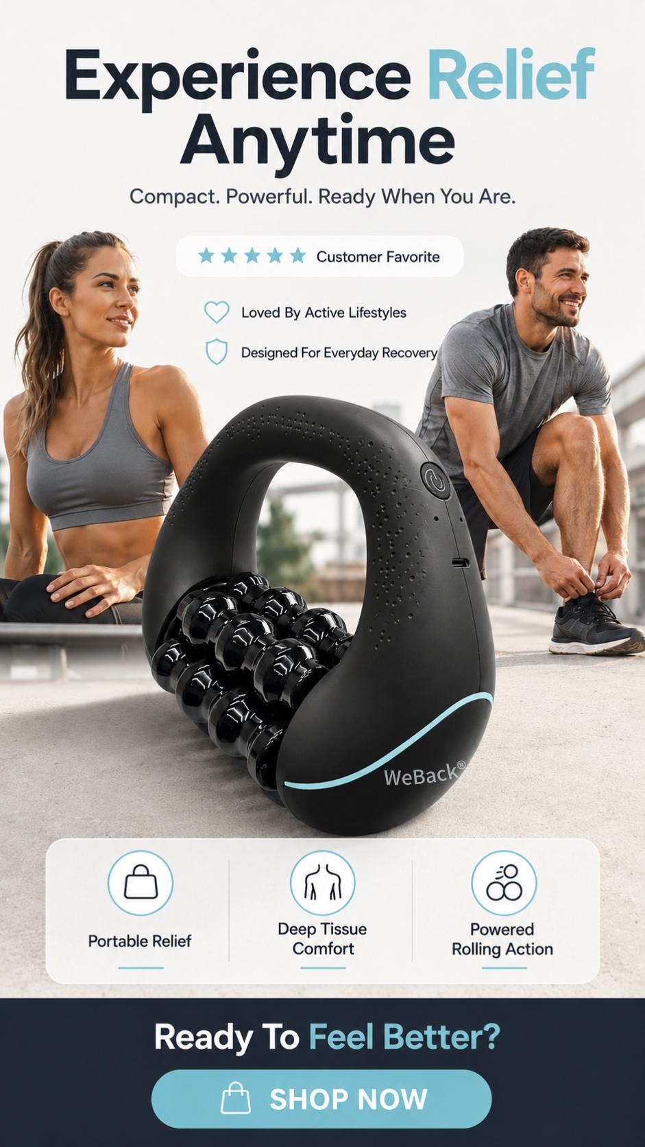 WeBack Handheld electric rolling massager provides full-body relief for deep tissues and muscle with 3-speed rotation. summerwins