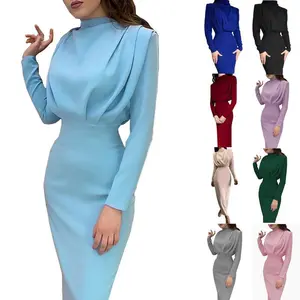 2025 Autumn Women’s Workwear Dress – Elegant, Chic, Waist-Defining Crew Neck, Stylish Solid Color Basic Long Sleeve, Minimalist Formal