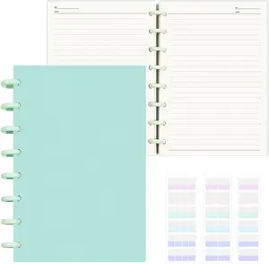 Discbound Notebook, 8-Disc Disbound Planner with Removable Pages, 180 Pages Spiral Notebook, Poly Cover Discbound Planner for Work, Travel, Note Taking(With Index Sticker),Green,A5
