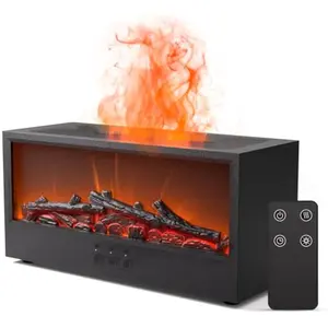 Fireplace Flame Air Diffuser Humidifier 7 Colors Aromatherapy Essential Oil Diffuser Ultrasonic Aroma Humidifier with Remote Control & Timer for Bedroom Home Office Yoga (Black)