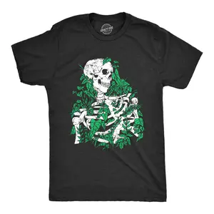 Mens Skeleton Overgrown Plants T Shirt Funny Death Nature Lovers Tee for Guys Mens Funny T Shirts Cool Vintage Fashion T-Shirt Gift Classic Menswear Halloween Apparel for Men Funny Sarcastic Short Sleeve Black -