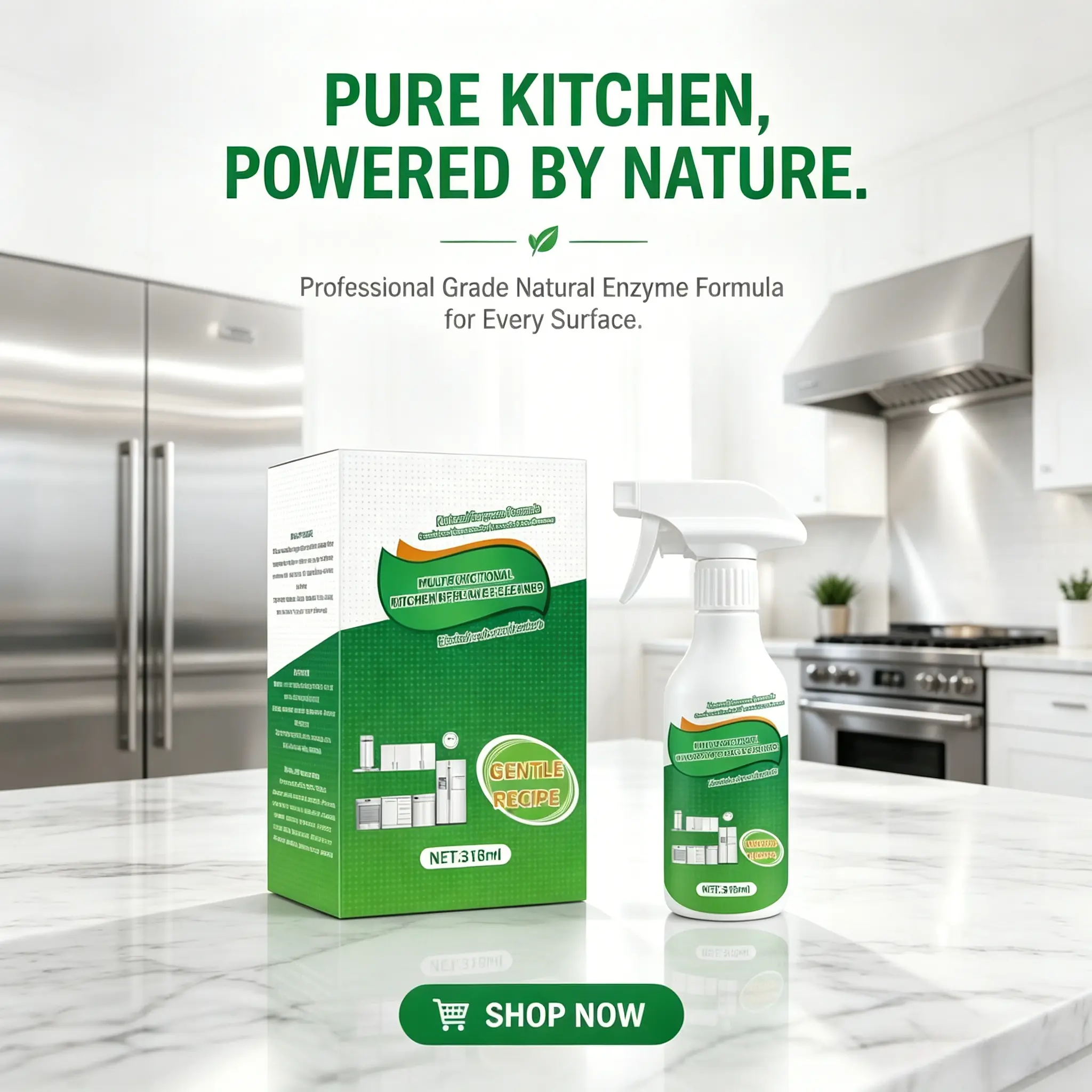 Natural Enzyme Kitchen Cabinet Cleaner Spray - Herbal Gentle Clean, Natural Ingredients, Odour Control, Bacteria Clean, Stubborn Grease Remover for Indoor Household Quick Cleaning