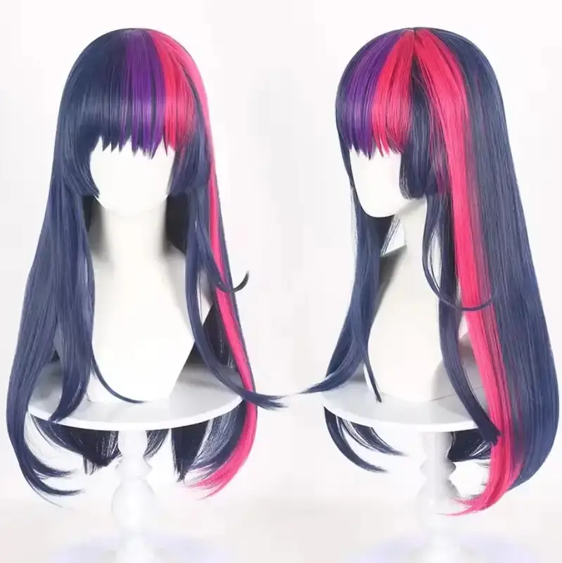 Anime Twilight Sparkle Wigs Long Striaght Blue&Purple&Pink Cosplay Wigs for Women Girls Heat Resistant Synthetic Hair Halloween