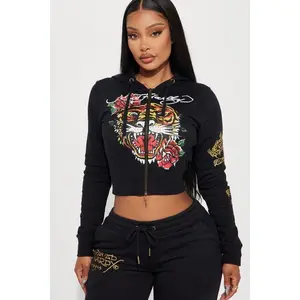Ed Hardy Retro Tiger Zip Front Hoodie - Black X