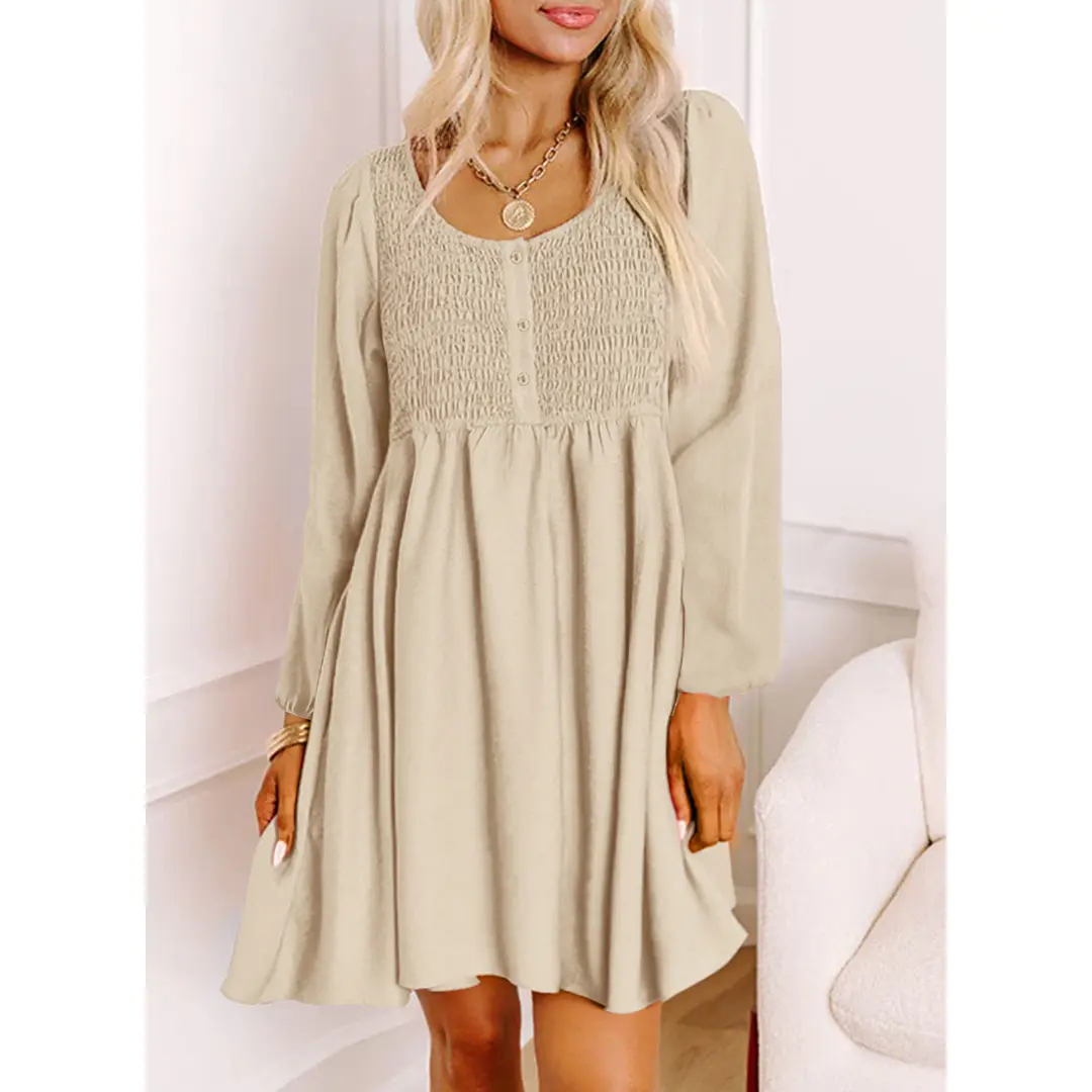 Dokotoo Womens 2026 Casual Dress Smocked Crewneck Button Up Long Sleeve Empire Waist A-Line Mini Dress - TikTok Shop Dokotoo Womens 2026 Casual Dress Smocked Crewneck Button Up Long Sleeve Empire Waist A-Line Mini Dress - TikTok Shop