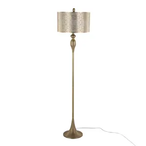 Ashland 63" Contemporary Metal Floor Lamp in Gold Metal with Laser Cut Metal and Off-White Linen Shade from Grandview Gallery by LumiSource