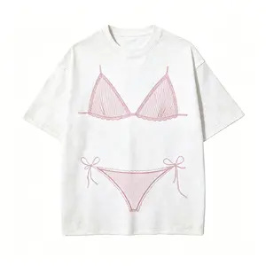 Women's Graphic Washed T-Shirt Bikini Body Illusion, Cute Clothes, Summer Vacation Coverup, Good Graphic Tees, Tops for Women