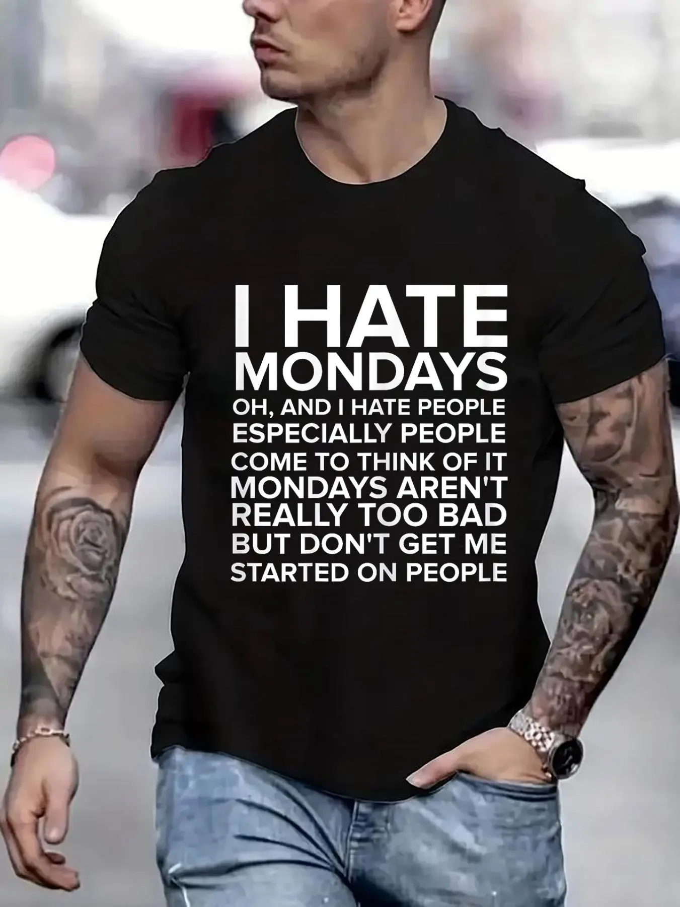 100% cotton I HATE PEOPLE Printed T-shirt, Short-sleeved Crew Neck Casual Top, Suitable For All Seasons, Men's Wear Hate Mondays Tee Printed T-shirt, Short-sleeved Crew Neck Casual Top, Suitable For All Seasons, Men's Wear