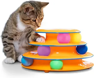 Tower of Tracks 3-Level Cat Track Toy with 6 Balls, Interactive Toy for Indoor Cats, Orange