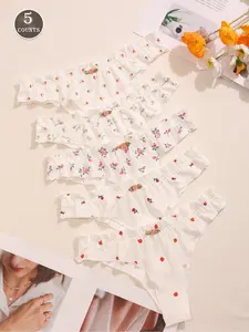 Women's Print Comfortable Ruffle Low Waist Panties, 5 Pack, Soft and Breathable Underwear, Perfect for Daily Wear, Soft Breathable Knicker