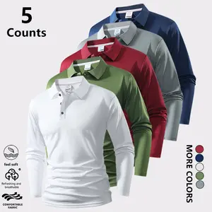 5 Pack - Men's Casual Sports Long Sleeve Shirt, Solid Color Comfortable & Breathable Polo Shirt, Suitable for Spring/Autumn/Winter Layering, Ideal for Casual Outings, Outdoor Activities, Work Commutes, and More