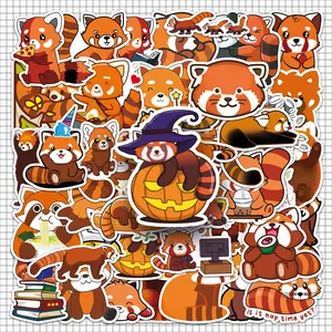 Cute Cartoon Red Panda Pattern Sticker, 100pcs/set Repeated Cartoon Animal Sticker, DIY Decorative Sticker for Car Skateboard, Ornaments, Funny Stickers