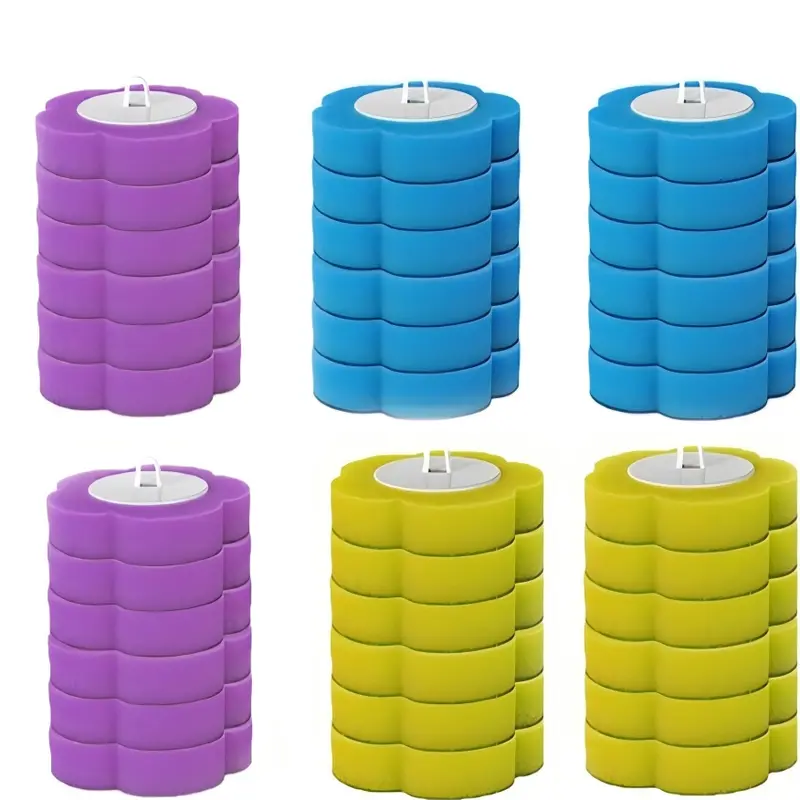 36-Pack Three-Color Disposable Toilet Brush Head Refill Set—Ocean Blue, Lemon Yellow, Lavender Purple; Bathroom Accessories; Stain-Resistant and Easy to Dispose of; Suitable for Cleaning Walls (Disposable Toilet Cleaning System Components)