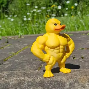 Funny Muscle Duck Figurine, Yellow Fitness Duck Decoration with Clear Arm and Leg Design, Desk Ornament for Home, Office or Gym, Holiday Gift for Fitness Lovers