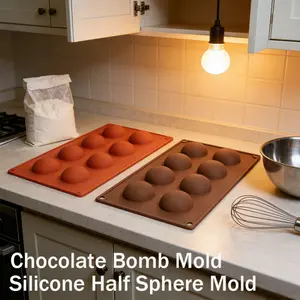 2-Piece Silicone Half Sphere Molds, BPA-Free Hot Chocolate Bomb Molds for Baking, 8-Cavity Hemisphere Molds for Cake Pops, Jello & Desserts, Easy Release