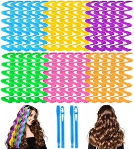 Heatless Wave Curlers 30 Pcs with 2 Styling Hooks, 55 cm/21.65 inch, Orange Color, Long Medium Short Hair for Women Girls Haircare Attachment