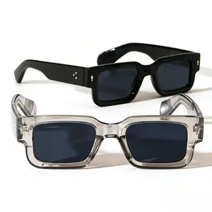 2-Pack Retro Square Sunglasses for Men Women Black & Transparent Frames UV400 Y2K Trendy Summer Beach Travel Streetwear