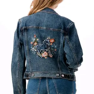 Horse Embroidered Denim Jacket Ladies