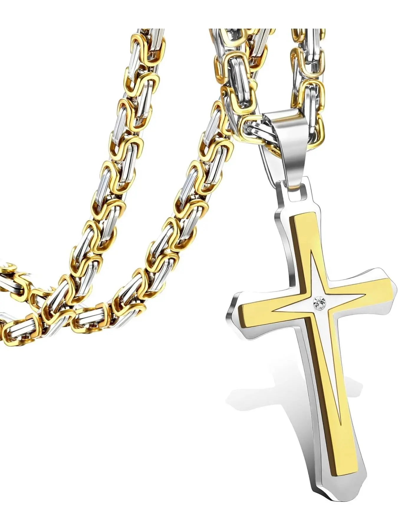 Black 14K gold plated   for Men Stainless Steel  Chain With Cross Pendant Necklace   22-30Inch