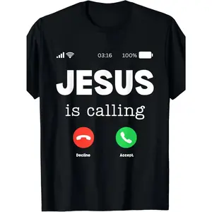 jesus Is Calling T-Shirt for Men & Women - Religious Faith Apparel, Soft Pure Short Sleeve Shirt with Prayer Design, Round Neck Casual Wear, Machine Washable Spiritual Gift