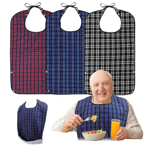 Adult Bibs, 3 Pcs Washable Clothing Protector with Crumb Catcher for Eating, Reusable Waterproof Large Feeding Adult Bibs for Men Women Elderly Senior, Black/Red/Blue Household Items Aprons