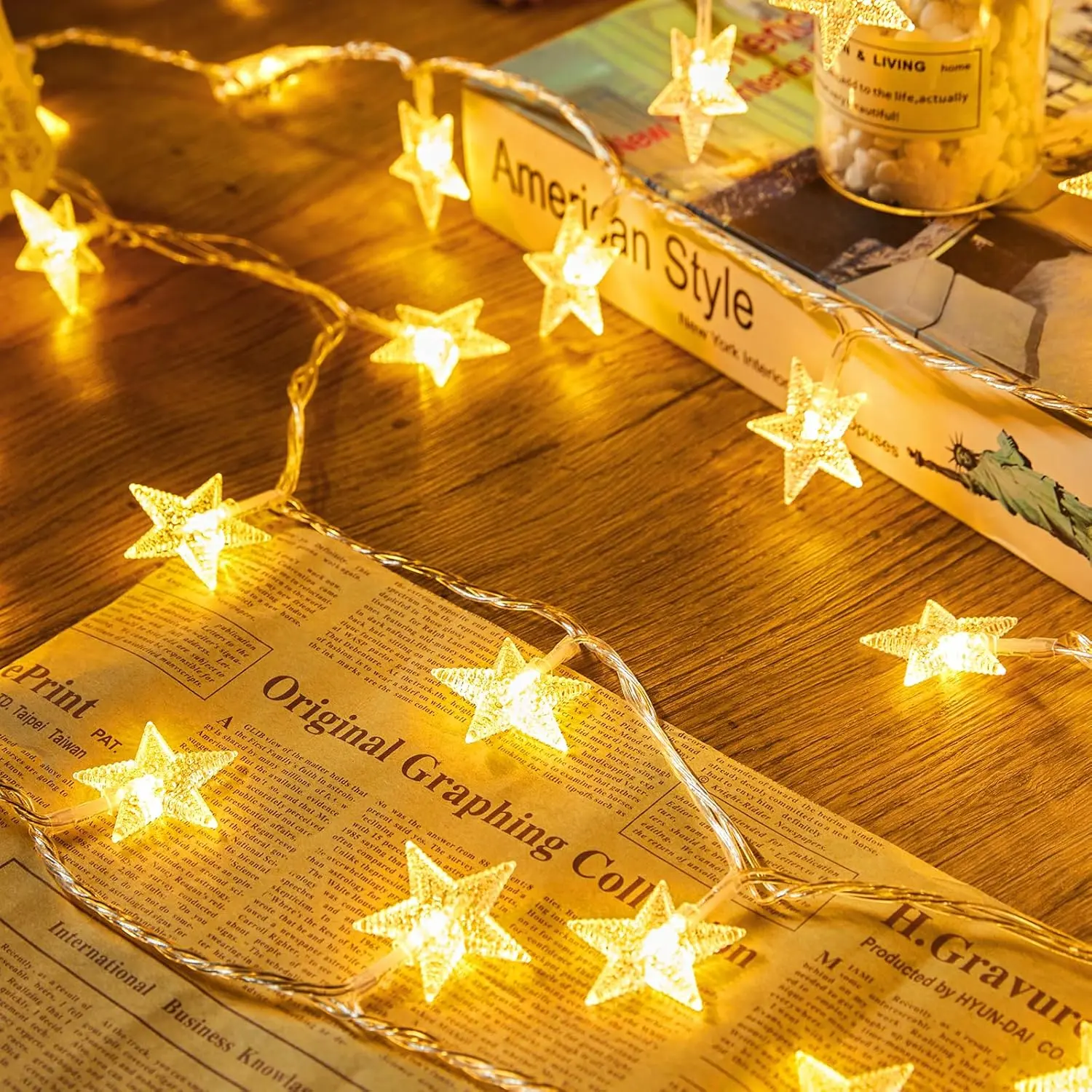 Battery-Operated Star-Shaped LED String Lights - 17ft 50 Warm White Bright Lights, Timer Function, 3×AA Batteries Powered, Energy Efficient, Waterproof, Ideal for Christmas, Wedding Decor (Outdoor Compatible), Led Lights