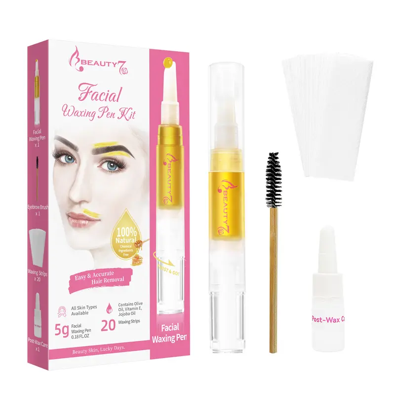 Beauty7 Eyebrow Wax Kit - Ready-to-Use Facial Waxing Pen, 5g Wax, 20 Strips, Post-Wax Oil, Eyebrow Brush for Women, Precision Hair Removal for Upper Lip Cheeks Chin, Body Care & Cosmetic, Home Waxing, Gentle, Smooth