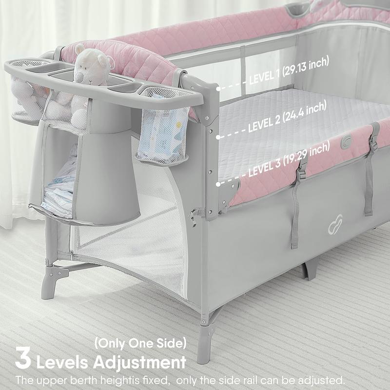 Baby Bassinet & Bedside Sleeper, Portable Baby Crib for Newborns and Infants, Foldable Playard with Mattress, Diaper Changer, Music Mobile for Nursery