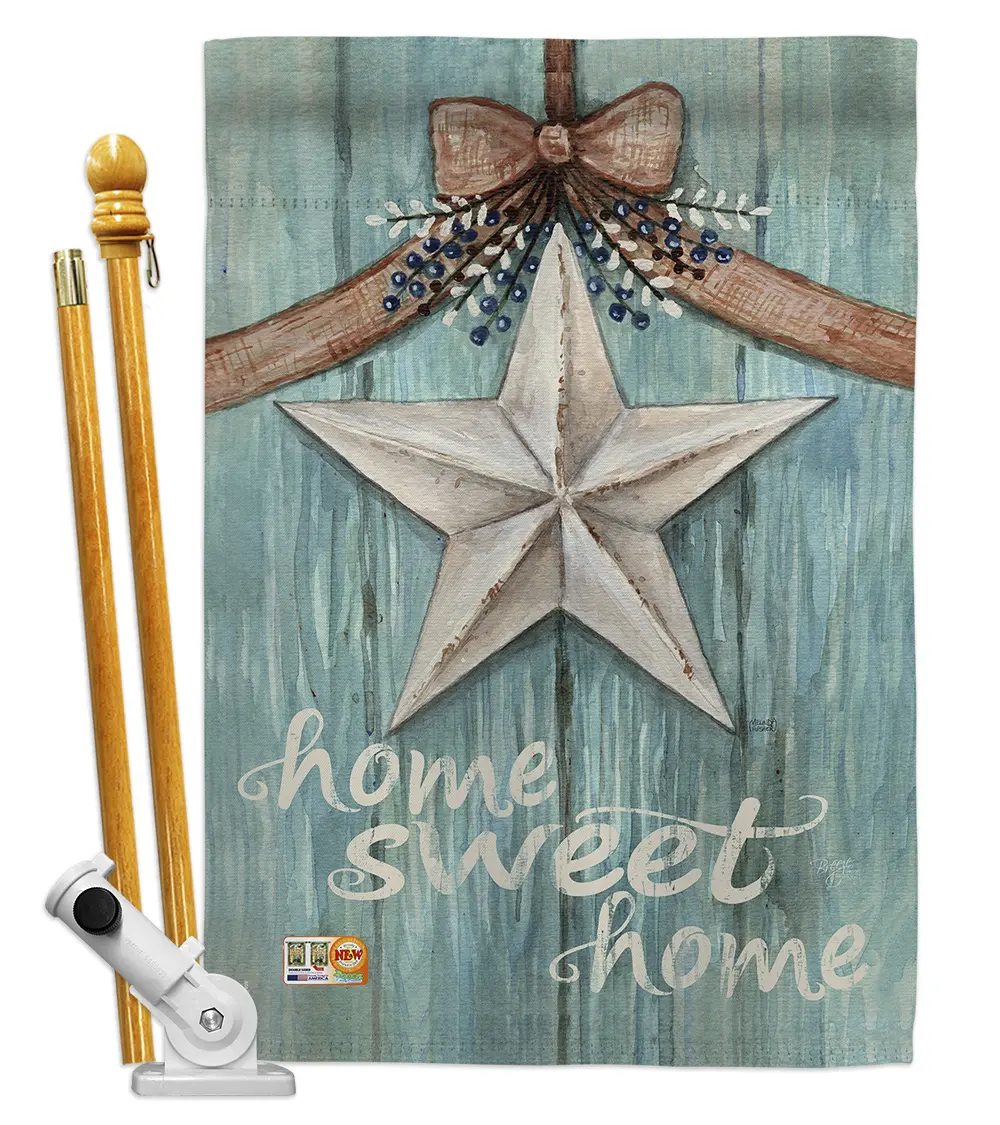 Breeze Decor BD-SH-HS-100067-IP-BO-D-US16-AL 28 x 40 in. Welcome White Barn Star Inspirational Sweet Home Impressions Decorative Vertical Double Sided House Flag Set with Pole Bracket Hardware