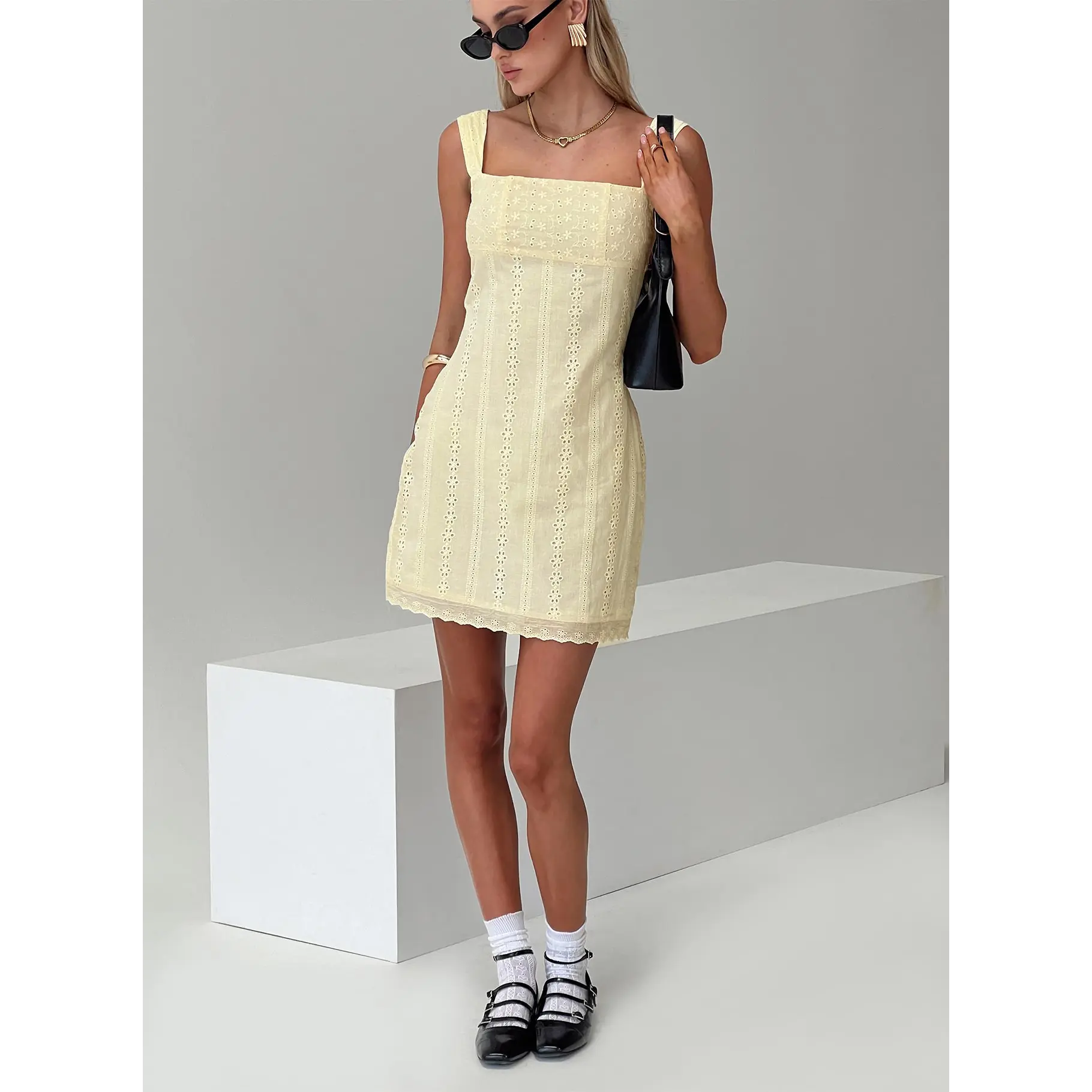 knee length dresses for ladies For Love and Lemons Opal Mini in Gold – TrenLend main image 0