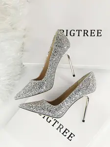 Women's Rhinestone Decorated Glitter Pointed Toe Stiletto Heels, Prom Heels, High Heel Shoes for Party, Banquet, Daily Wear, Sparkly Party Shoes