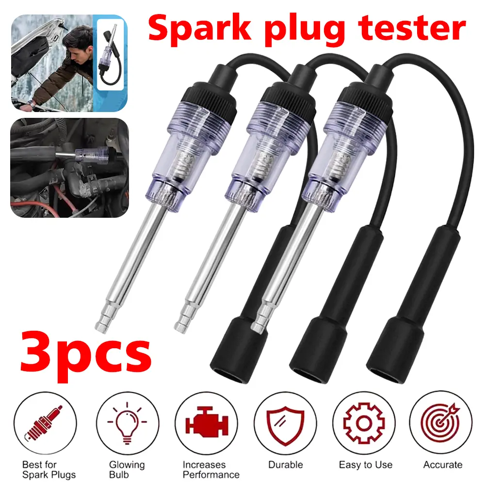 3pcs Stainless Steel-Plastic+Steel Spark Plug Tester Set, 29.2cm Automotive Diagnostic Tool for Car & Lawnmower Engines