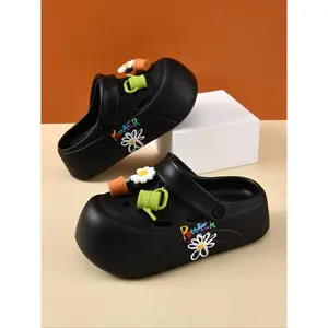 Women's 6cm Thick Sole Wooden Clogs, Non-Slip Durable Eva Sandals, Ventilated Beach Flip Flops, Comfortable for All Seasons