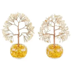 Citrine Healing Crystal Tree Money Tree 7 Chakra Tree of Life Fake Crystals Bonsai Tree Feng Shui Reiki Spiritual Decor and Accessories for Home Office Desk Good Luck Gifts