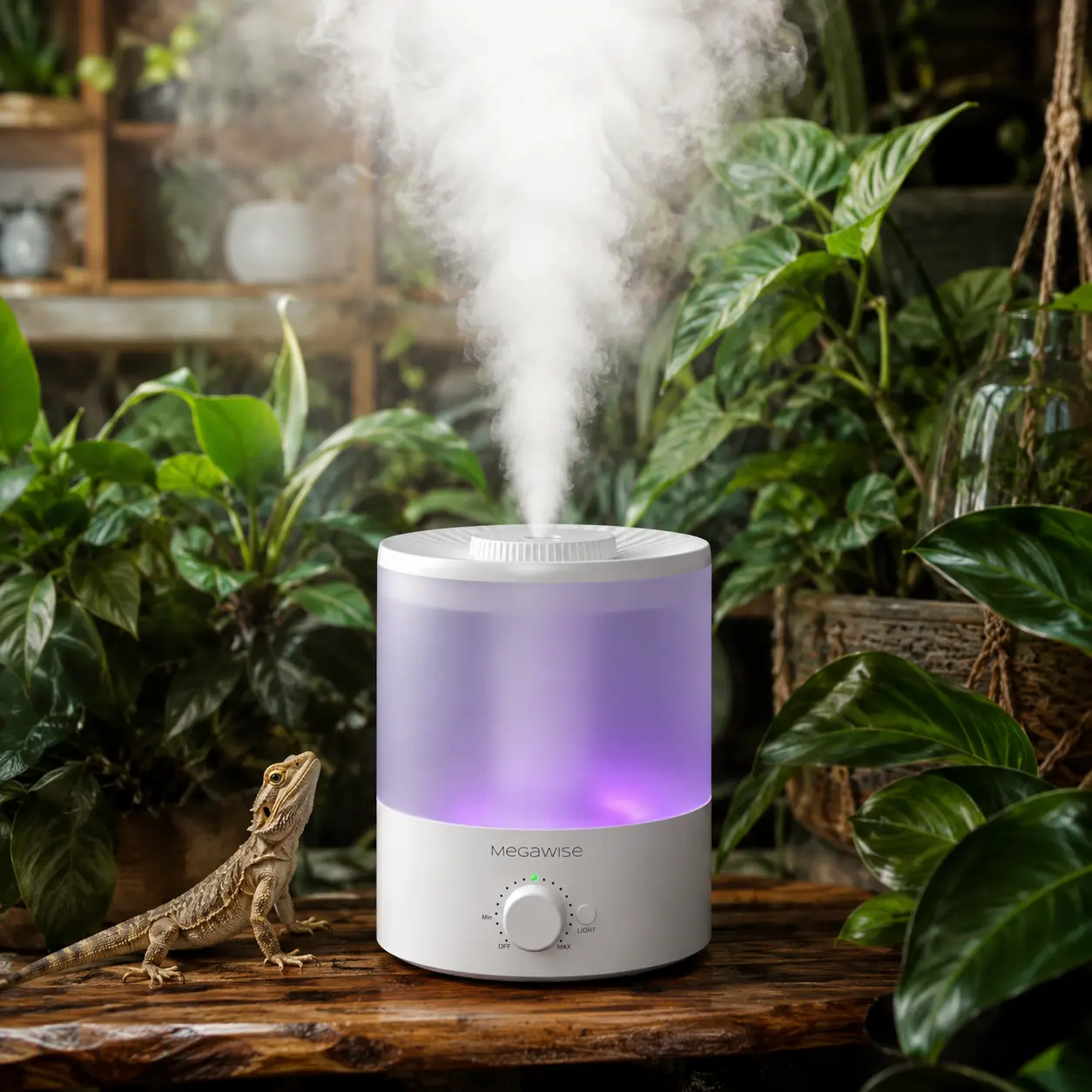 MEGAWISE 1.5L Plastic Ultrasonic Cool Mist Noiseless Humidifier - Adjustable Humidity Control, Auto Shut-Off, Mega Quiet Operation, for Bedroom, Home Travel Use, Silent Spray Humidifier