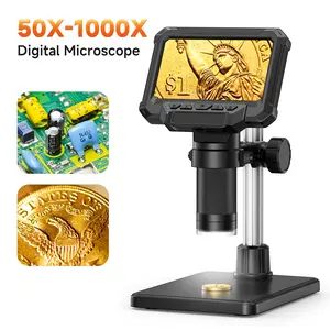 4.3-inch HD Digital Microscope, 1000X 1080P Coin Microscope, Suitable For Adults, Enthusiasts, Collectors, With 8 Adjustable LED Lights, USB Rechargeable, PC Compatible, Suitable For Coins, Stamps, Plants, And Repairing Circuit Boards