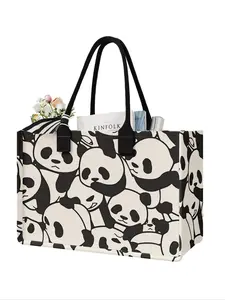 Panda Pattern Tote Bag Set, Large Capacity Shoulder Bag & Cosmetic Bag & Beach Bag, Casual Trendy Versatile High-quality Daily Commuting Bag Set, Casual Commuter Bag