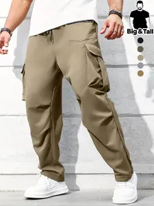 Large Size Men's Plain Slim Fit Cargo Pants, Multi-Pocket Design, Ideal for Beach, Sports, Outdoor Hiking, Running, All Seasons