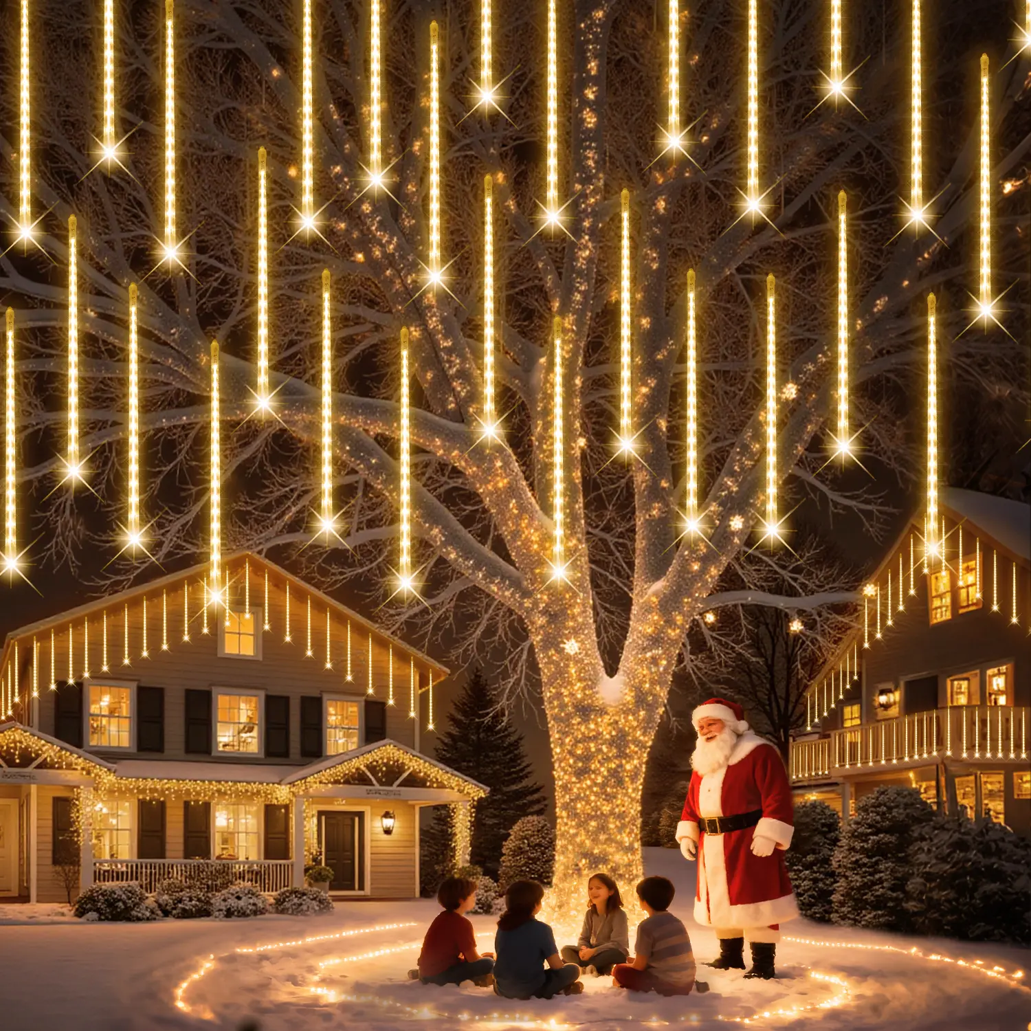 PEMOTech Meteor Shower Rain Lights 38.5ft 15 Tubes 11.8" 540 LED Outdoor Waterproof Christmas Halloween Wedding  Valentine Decorations Transparent Ornaments Brown Blue White