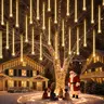 PEMOTech Christmas Lights Outdoor,24 Tubes 30cm 576 Led Meteor Shower Lights, Waterproof Christmas Decorations Icicle Light for Xmas Tree Halloween Party, Ul Plug