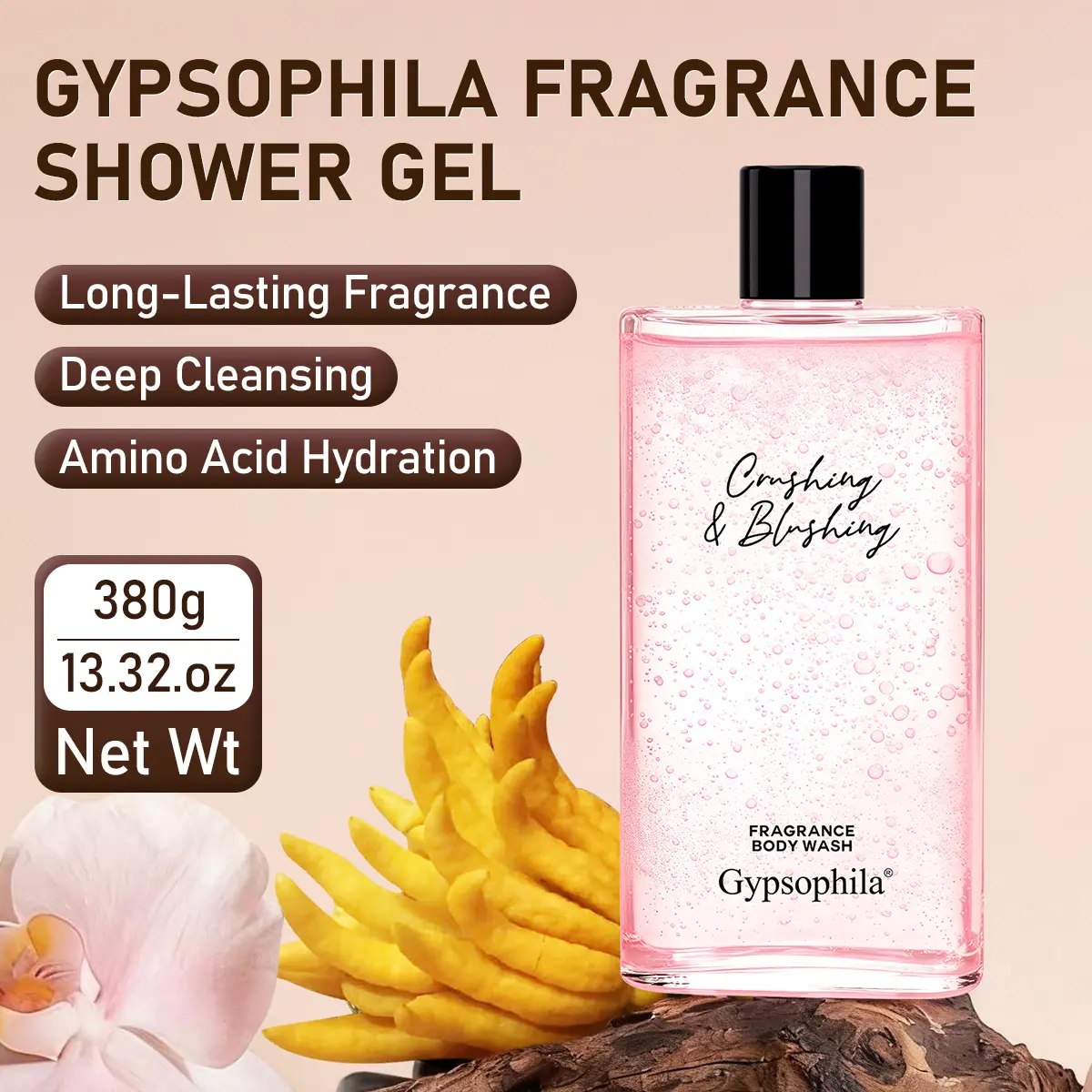 Gypsophila Woody Scent Body Wash with 15 Amino Acids, Rich Foaming Shower Gel for Men & Women, Refreshing Daily Cleanser, 2026 Edition