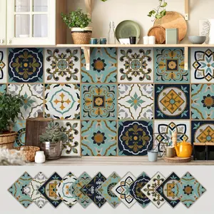 12 Pieces Bohemian Geometric Tile Stickers Self Adhesive Vinyl Kitchen Backsplash Bathroom Stair Wall Decor Decals Peel and Stick Art Design Easy to Apply Remove Durable Home Decoration