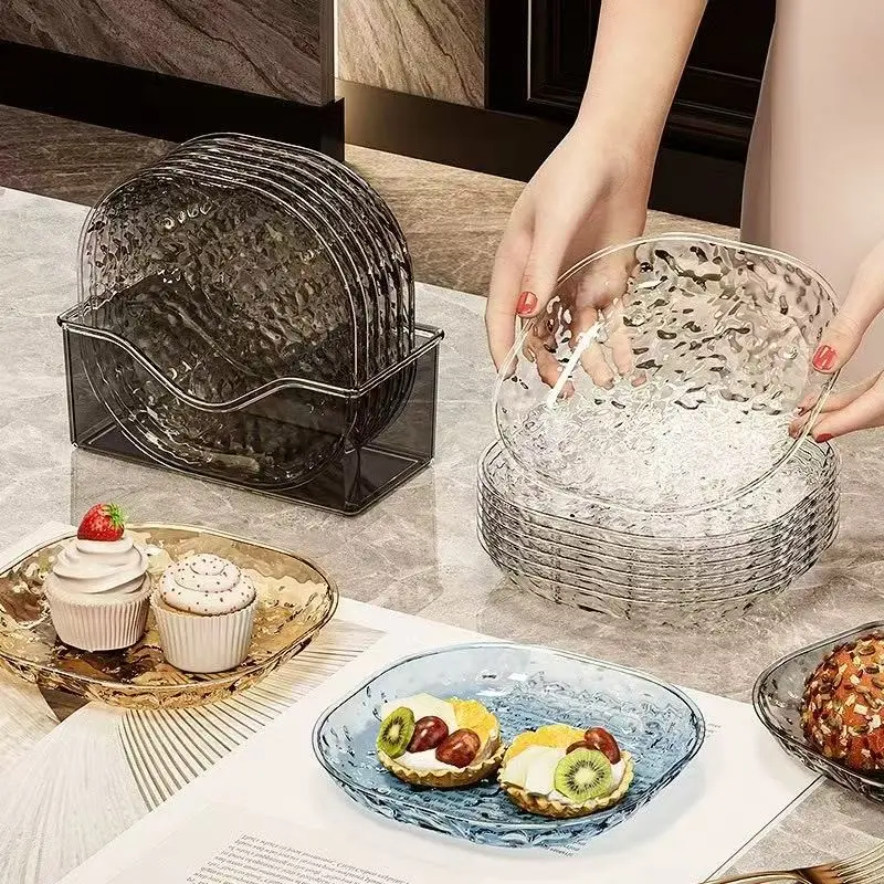 Transparent Bone Plate with Ripple Design, Food-Grade Small Dish for Home Use, Elegant Tableware for Fruits and Snacks, Lightweight Luxury Bowl, Clear Plates